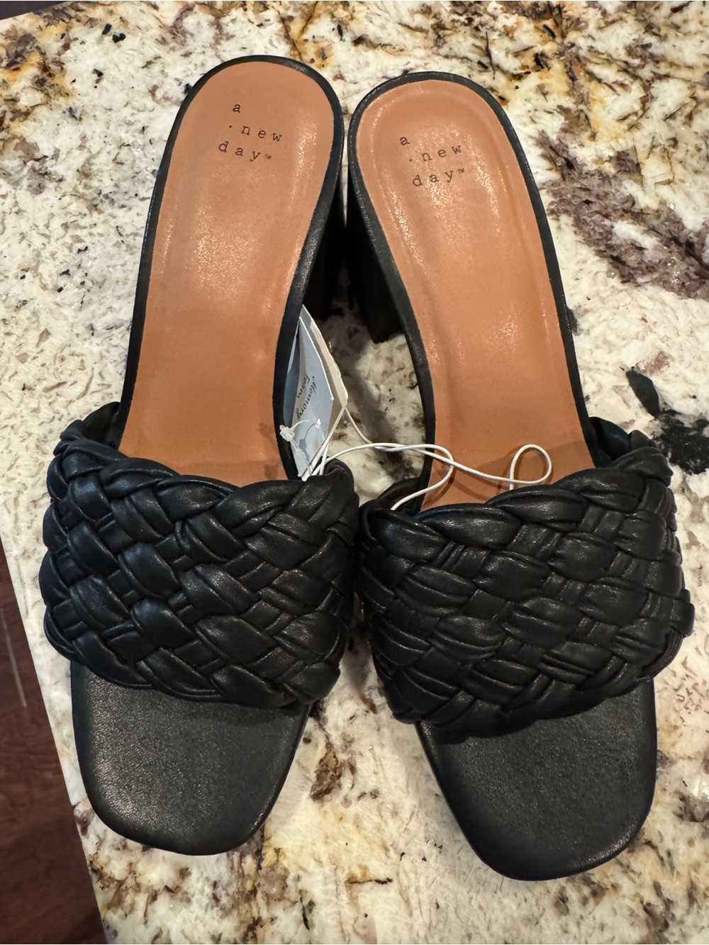 a new day Black Braided Block Heel Slide Mules
